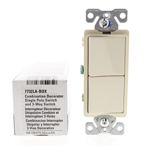 Cooper Lt Almond Decorator 1-Pole/3-Way DOUBLE Rocker Light Switch 15A 7732LA - 第 1/6 張圖片