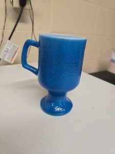 Vintage Milk Glass Anchor Hocking Blue Irish Coffee Mug Pedestal