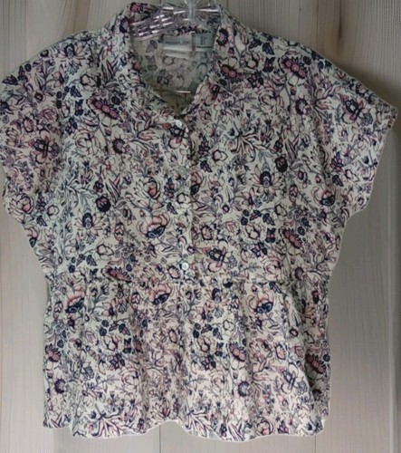 RACHEL ZOE BLOUSE SIZE S 100% LINEN SHIRT FLORAL BUTTON RUFFLE HEM