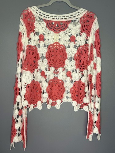 Francescas X Blue Rain Crochet Sweater Top Women's L / XL Cottagecore Boho Pink - Picture 3 of 14