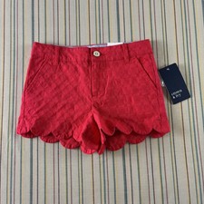 Crown  Ivy Shorts Girls 7 Red Jacquard Scallop Hem Chino Cotton Stretch NEW