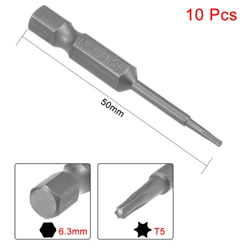 10pcs 2" 1/4" Hex Shank T5 Torx Head Screwdriver Bit S2 High Alloy Steel - Picture 2 of 4