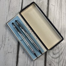 Vintage Cross Century Engine-Turned Chrome 3501 Pen  Pencil Set New in Box USA.