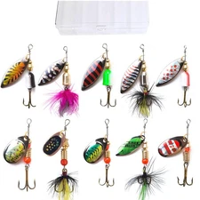 10-Piece Spinnerbait Fishing Lures Kit for Bass Trout Walleye - Tackle Box