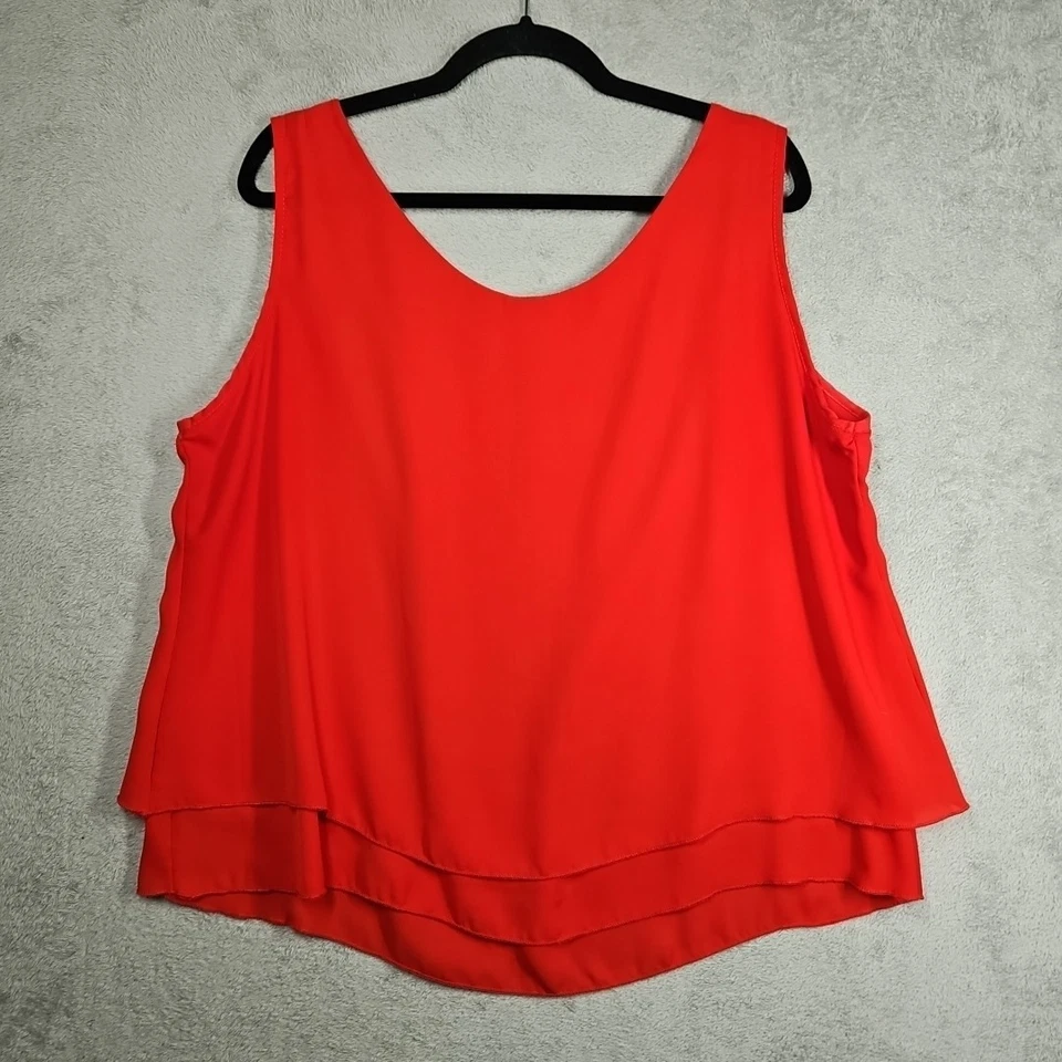 Doble Lote De 2 Blusas De Gasa Azul Océano y Rojo En Capas Fluidas Sin Mangas Talla 3XL  Foto 4 de 4