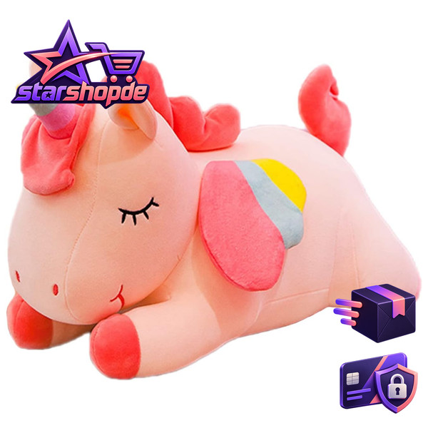 PlüSchtier Einhorn GefüLlt Kuschelkissen 25Cm Pink Geschenk FüR Jungen MäDchen-image