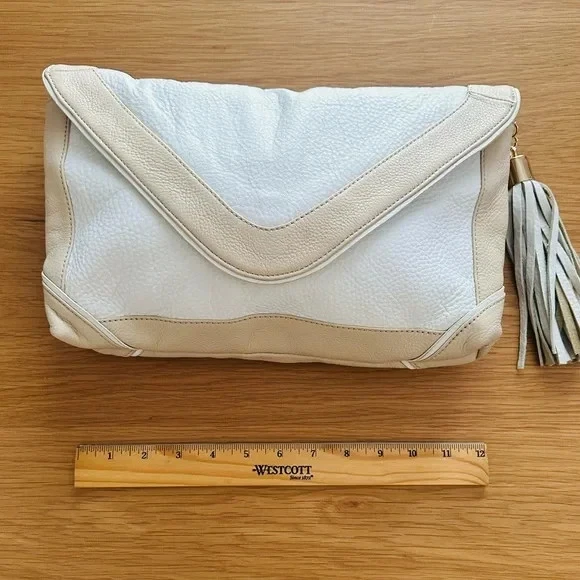 TRINA TURK  Large Cream and Tan Envelope Clutch Purse - Image 2 of 4