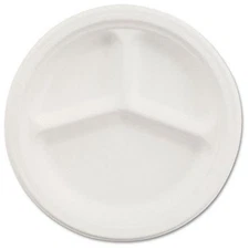 HUHTAMAKI VESTRYCT Paper Dinnerware, 3-compartment Plate, 10-1/4" Diameter,