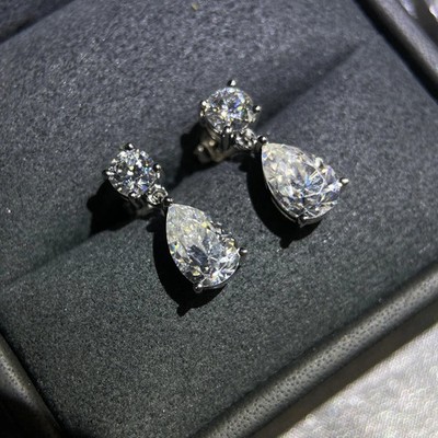 4Ct Lab Created Diamond Pear Teardrop Drop Dangle Earrings 14K White Gold Plated