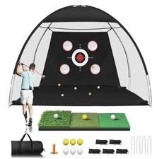 Golf Net 10x7ft Practice Net with Tri-Turf Mat  All-in-1 Home Golf Hitting Aid