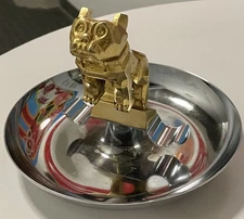 Vintage 1970's Mack Truck Gold tone Bulldog Hood Ornament Cigar Ashtray USA