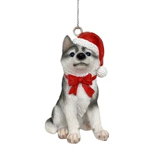 Siberian Husky Dog Christmas Ornament Resin New Red Santa Hat Cute White/Gray