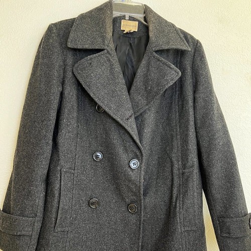 St. John's Bay Damen Pea Mantel Wollmischung gefüttert Kragen grau Gr. Medium
