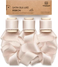 Silk Satin Ribbon 1 Inch x 15 Yard Wooden Spool Light Nude Handmade Frayed Ribbo