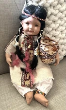 Vintage Native American Indian Southwest Collectible Porcelain Doll, Indigenous