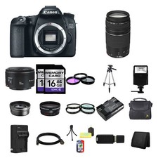 Canon EOS 70D DSLR Camera w/75-300mm 50mm Lenses 32GB Full Kit