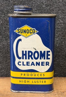 Vtg 1950s Sunoco Chrome Cleaner 1/2 Pint Oil Can Tin Sun Oil Co