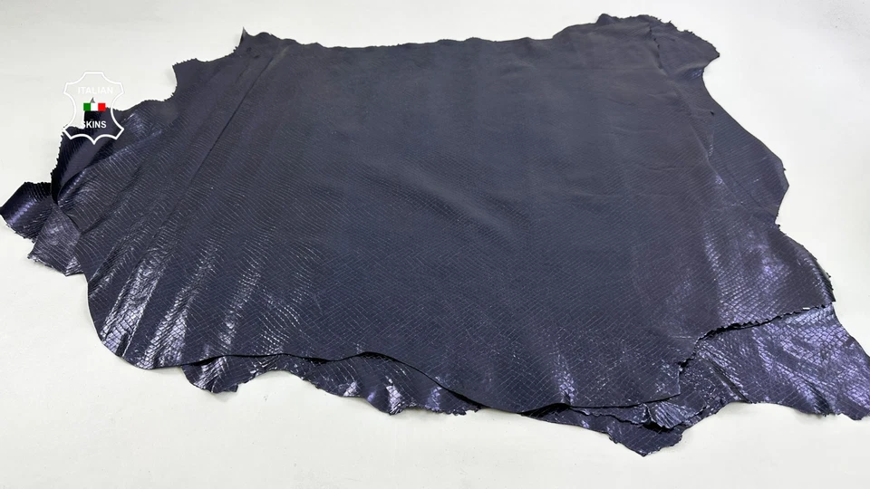 METALLIC DARK INDIGO BLUE SNAKE PRINT On Lamb Leather 3 skins 15sqf 0.7mm #C5800 - Image 2 of 4
