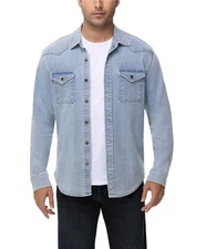 Frye Men's Western Vintage Denim Button-Down Shirt Light Wash Size Large