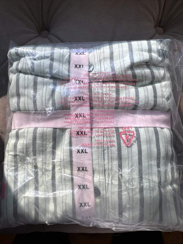 VICTORIA'S SECRET Pijama Conjunto Verde Menta Rayas Metálicas XXL Algodón Modal Nuevo con Etiquetas Foto 3 de 4