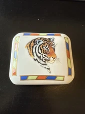 Chase TIGER RAJ Lynn Chase Vintage Hand Painted Porcelain Trinket Box