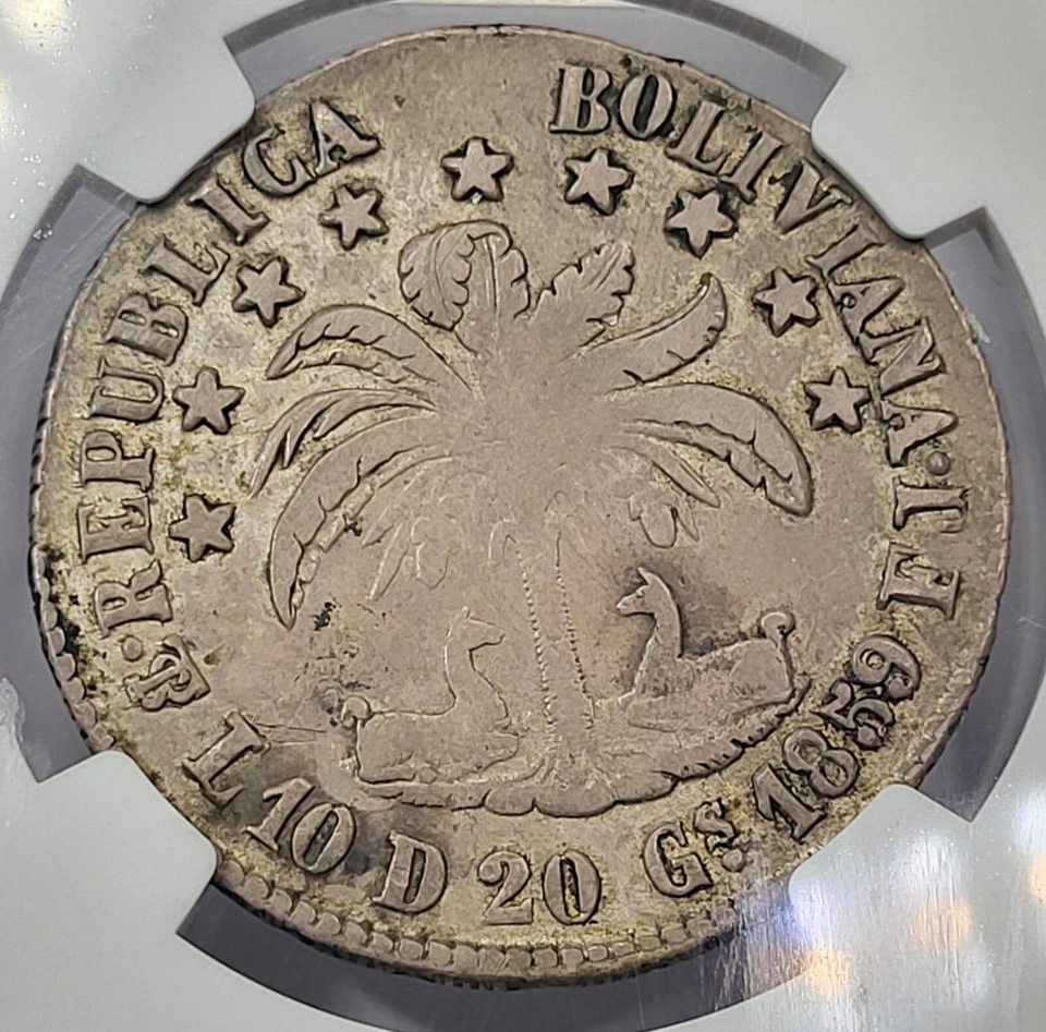 1859 PTS FJ Bolivia Silver 8 SOLES NGC VF-35 Peso 400 Gs - Image 4 of 4