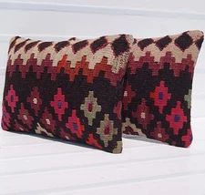 ROOM DECOR PILLOW MULTI COLORED RECTANGLE WOOL 30+ TURKISH KILIM AREA RUG 20X14"