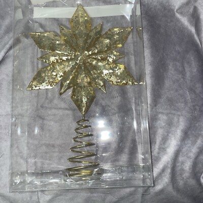 Gold Snowflake Christmas Tree Topper Gold Mottled Glass 12'' Home Accent Holiday