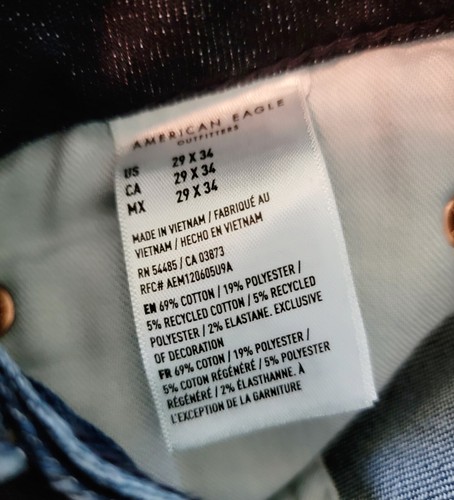 Pantalones de mezclilla rectos deportivos AE American Eagle para hombre 29x34 AirFlex+ Temp Tech nuevos con etiquetas - Imagen 8 de 10