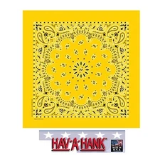 USA MADE Hav-A-Hank LEMON YELLOW PAISLEY BANDANA Face Mask Neck SCARF Head Wrap