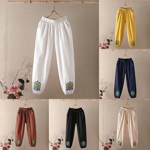 Pantaloni Donna Tuta Cotone Elastico Vita da Corsa Tempo Libero Taglie  Forti | eBay