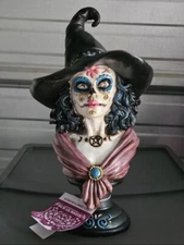 Halloween Dia De Muertos Witch, Light-Up Bust Statue Decor