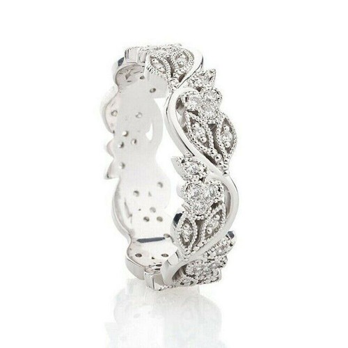 2.00 Ct Round Cut Lab-Created Diamond Wedding Band Ring 14K White Gold Plated - 第 3/7 張圖片