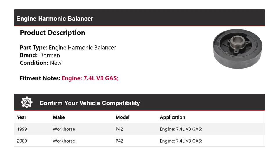 Equilibrador armónico motor Dorman GAS 7,4 L V8 1999-2000 Workhorse P42 Foto 2 de 4