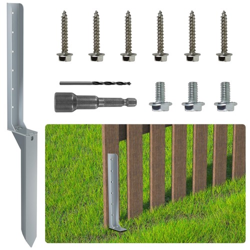 Fence Post Repair Stakes - 1 Pack Heavy Duty Steel Fence Post Anchor Ground S...