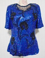 Stenay sequin top 1980's 100 silk Electric blue fully beaded M