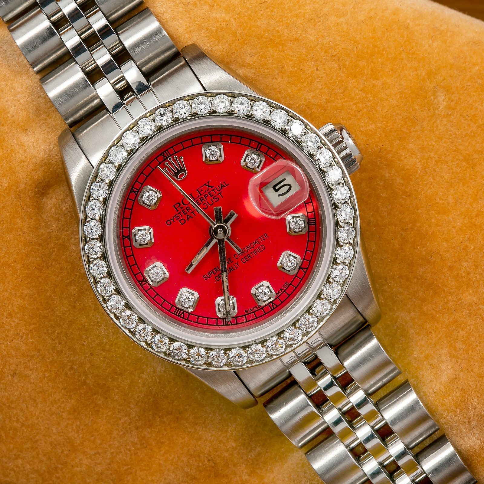 ROLEX DATEJUST 26MM 69174 RED DIAMOND DIAL JUBILEE BRACELET