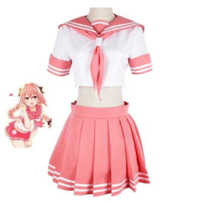 Fate Apocrypha FGO Astolfo Costume Pink Cosplay Sailor Suit DRESS JK Outfit Suit