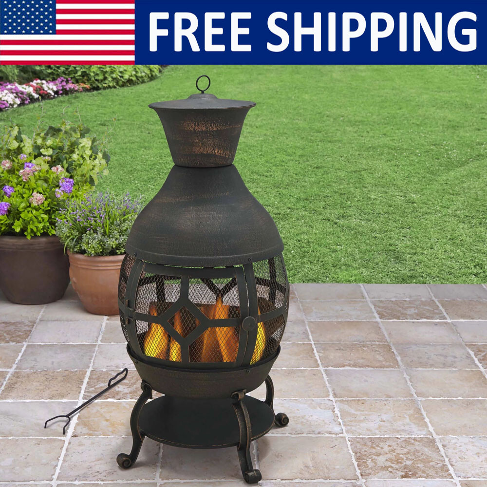 Antigua chimenea de hierro fundido fuego fuego póker cubierta de nailon patio trasero exterior