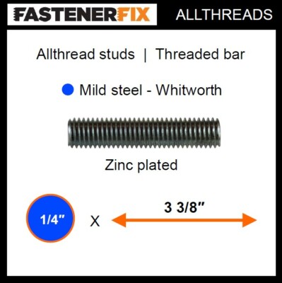 1/4'' Whitworth x 3 3/8'' Allthread Baustahl Bolzen, Gewindestange z/p (125er Pack)