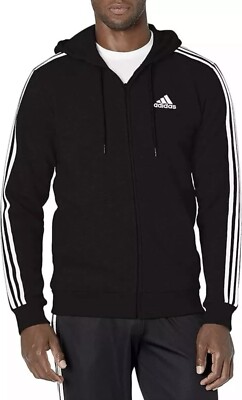Adidas Men s Essentials Fleece 3-Stripes Full-Zip Hoodie Black Men s Medium Size
