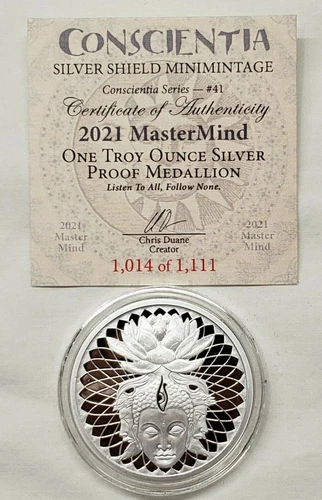 1oz Silver Shield 2021 Master Mind Proof Silver Round #41 Conscientia Series