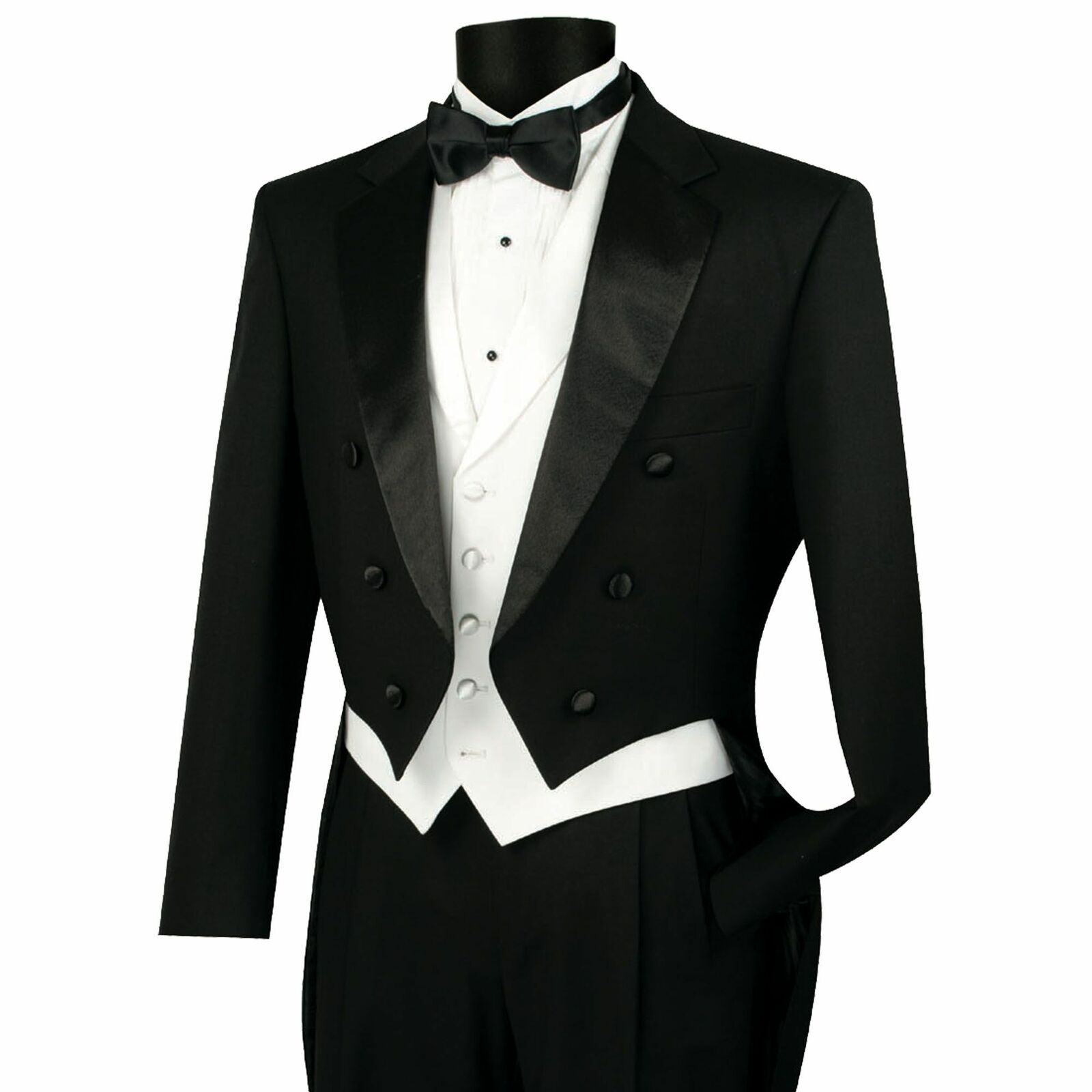 VINCI Men's Black Formal Classic Fit Tailcoat Tuxedo Suit w/ White Vest ...