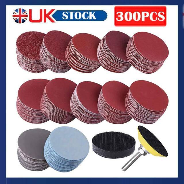 300 pcs 50mm Sanding for Drill Grinder Rotary Tools + Backing Pad Discs Kit U-&`