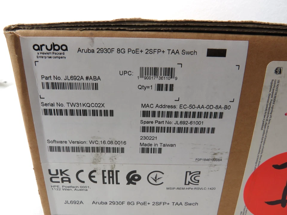 HPE Aruba 2930F 8G 8 Port TAA Compliant PoE+ 2SFP+ Switch JL692A#ABA [CTD] - Image 3 of 4