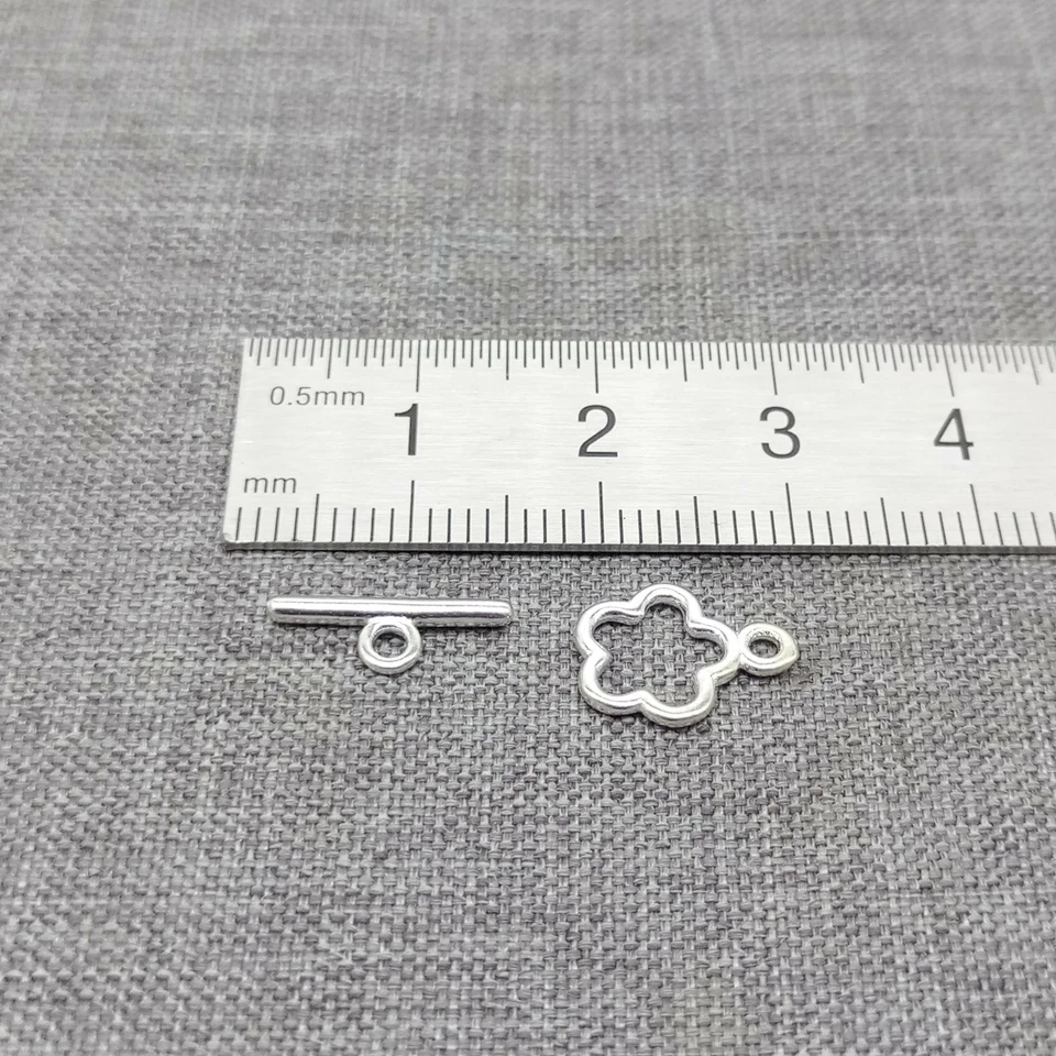 5pcs of 925 Sterling Silver Shiny Flower Toggle Clasps 8mm for Bracelet Necklace - Image 2 of 4
