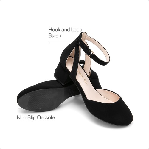 Girls Ankle Strap Dress Shoes Elegant Low Heels Pumps Wedding Dance Party Shoes - Picture 11 of 21
