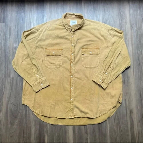Aerie Oversized Women’s Tan Long Sleeve Utility Button Down Shirt Sz L NWT Read