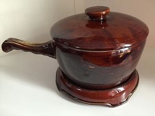Vintage 3 pc Old Hickory Prudence Pottery 1.5 Qt Sauce Pan Pot W/ Lid and Trivet