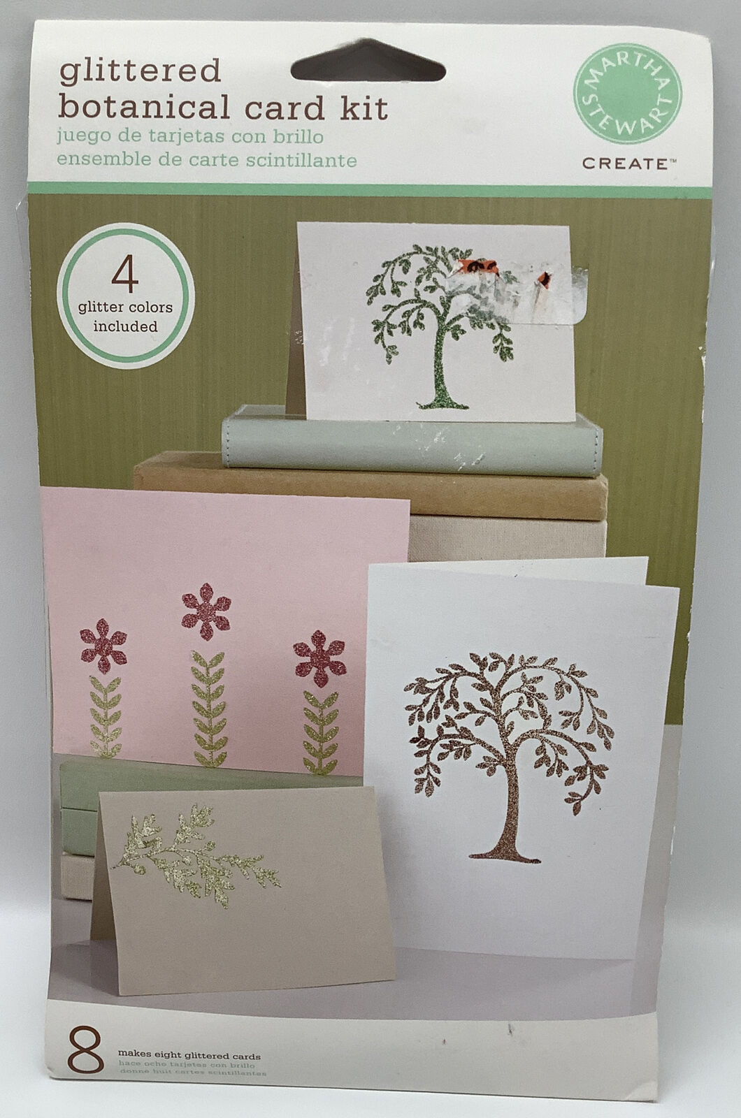 Martha Stewart Glittered Botanical Card Kit 8 Cards Envelopes Stickers Designs